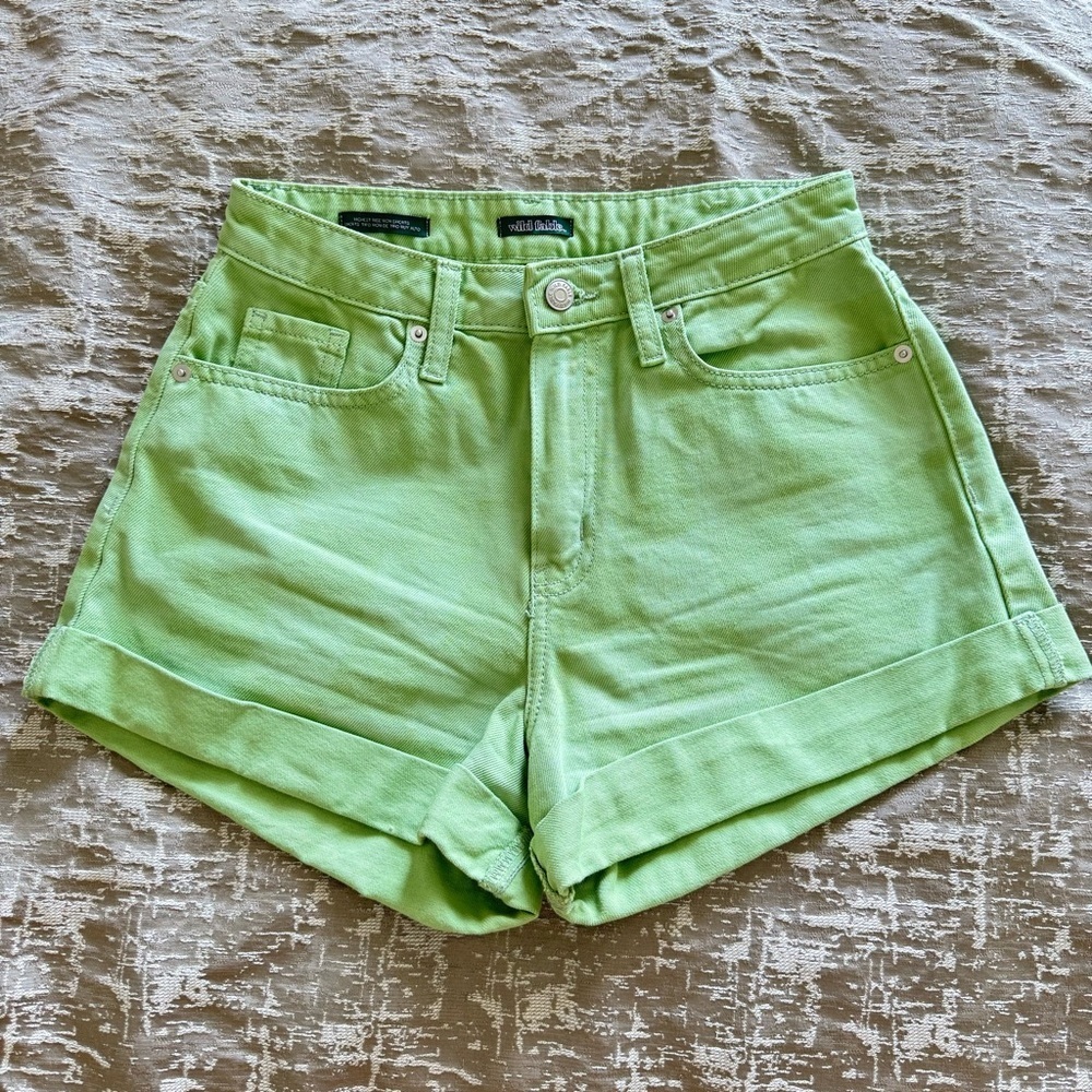 Wild Fable Green Jean Shorts High-Waisted Cuffed, Size 0/25R